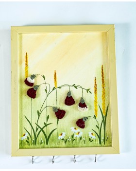 Happy Threads Key Holder Frames With Artwork and Crochet Motifs (Red)